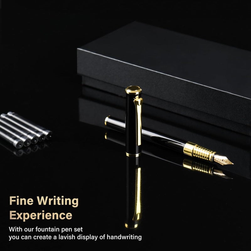 lucilynx Black Fountain Pen Set, Medium Nib, Includes 10 Ink Cartridges, 2 Ink Refill Converter and Premium Gift Box, Luxury Pen Perfect for Men and Women - Image 4
